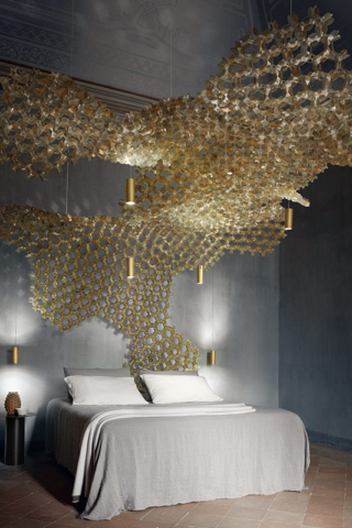 NUVEM Slamp modulare dekorative elementen abgependelt gold design MIGUEL ARRUDA